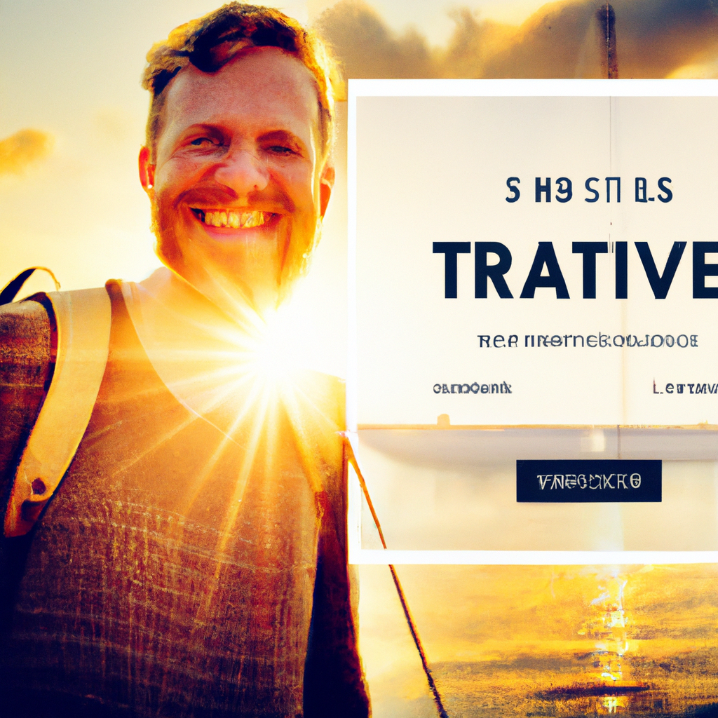 Traveler smiling at sunrise